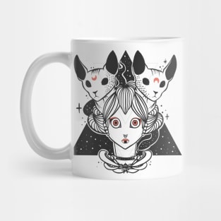 Geisha With Two Sphynx Cats And Snake Mug